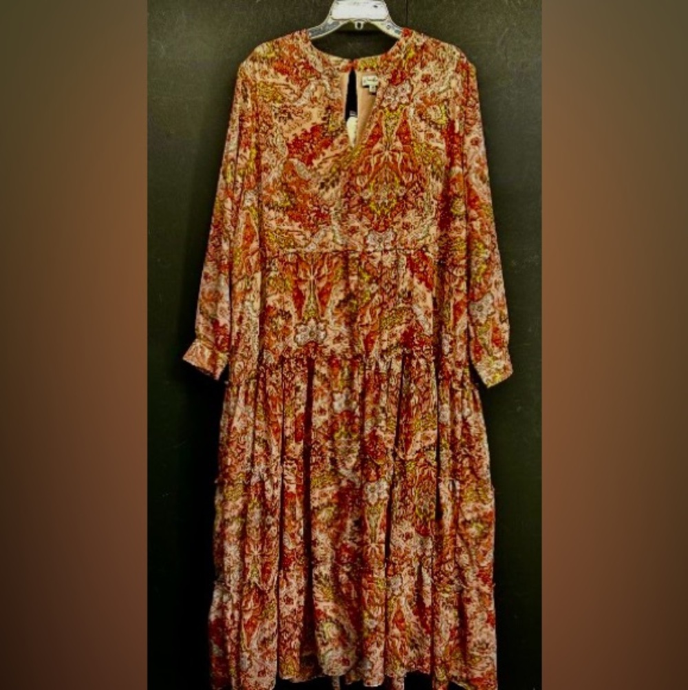 New! Wonderly Red and Orange Floral Long Sleeve Dress -Size 3X